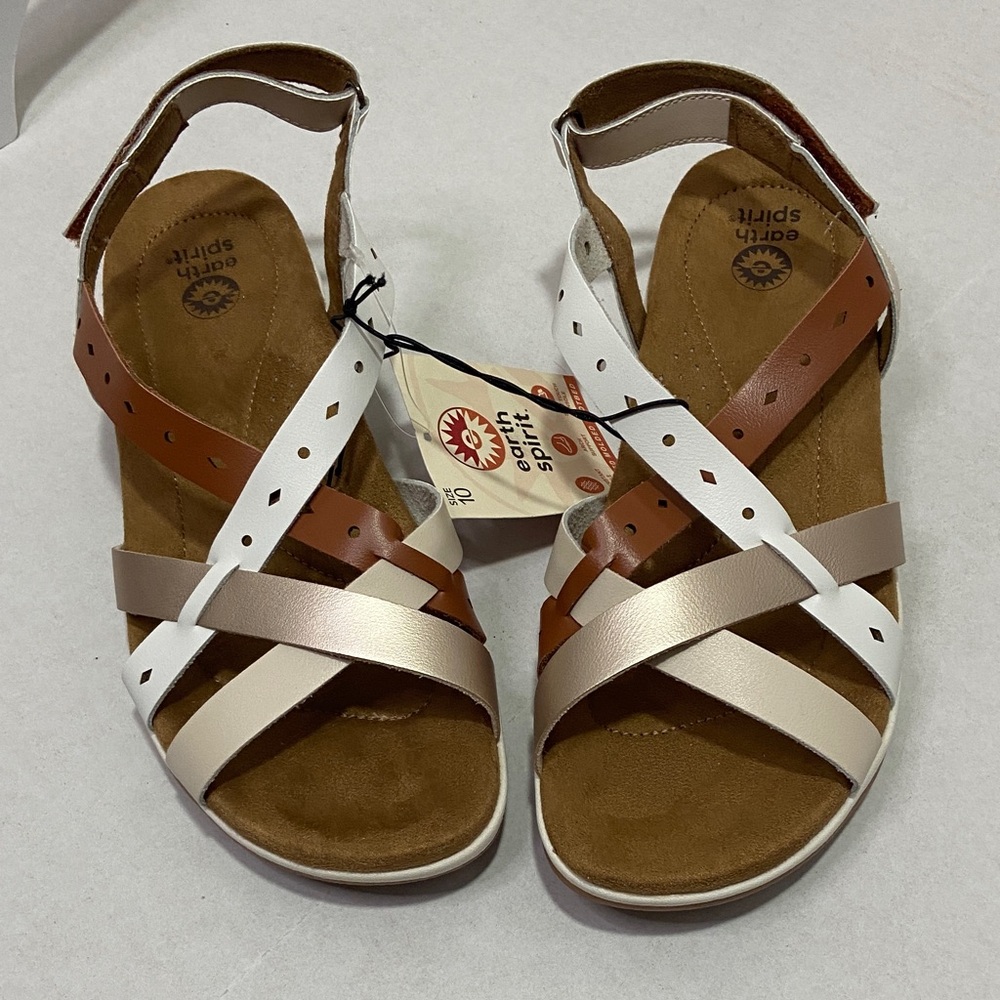 NWT Earth Spirit Size 10 Women's Cream & Tan Sandals Cushioned Soft - Picture 3 of 11